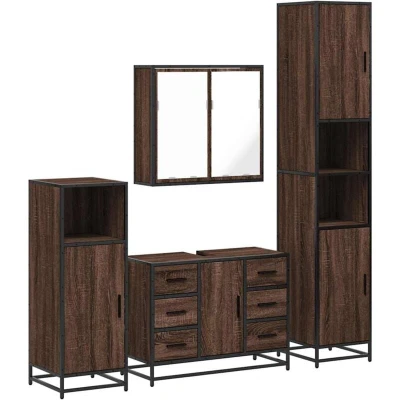 Image of vidaXL 3 Piece Bathroom Furniture Set Brown Oak Engineered Wood