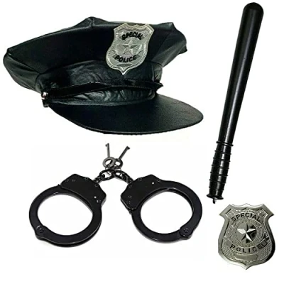 Image of Stylex Police &amp; Black Handcuffs Truncheon Badge Fancy Dress Costume Cops Robbers