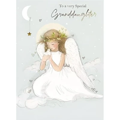 Image of Granddaughter Christmas Card Special Angel and Dove Artistic Festive Design Finish Made in the UK Eco Friendly