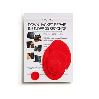 Image of Down Jacket Repair Patches: Easy to Use, Pre Cut, Self Adhesive, Waterproof, Tear Resistant Ripstop Nylon Fabric for Repairing Clothing, Sleeping Bags, Tents, Outdoor Gear Red