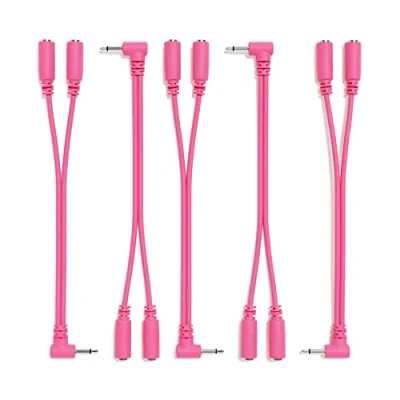 Image of ExcelValley 5 Pack Right Angle Mono Splitter Y Patch Cables TS 3.5mm 1/8&quot; Eurorack Synth Synthesizer [Pink]