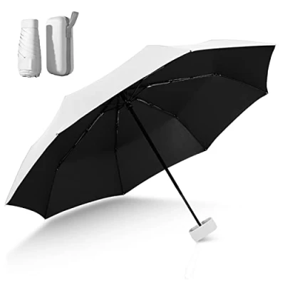 Image of Lohoom Folding Travel Umbrella, Mini Umbrella 6 Ribs Small UV with Capsule Case Anti Fast Dry and Ultra Lightweight (Beige)