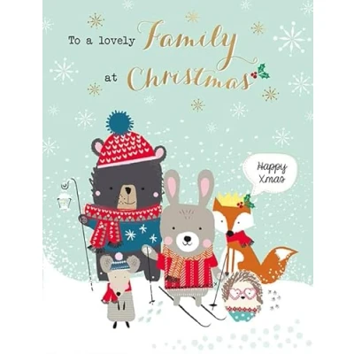 Image of Piccadilly Greetings Christmas Card To A Lovely Family Animal skiers 8 x 6 inches