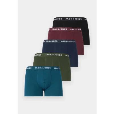 Image of Jack &amp; Jones Jacteo Trunks 5 PACK Boxer shorts, Men&#039;s, Size: Small, Navy/vineyard wine/black/kombu green/legion blue