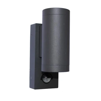 Image of Leyton Lighting UD 6W 3K PIR Declan Double LED Spot Light, IP44, Anthracite, Motion Sensor