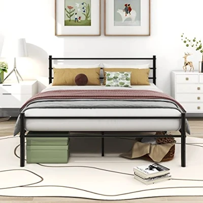 Image of Diahomy Metal Bed with Slatted Frame, Double Bed, 120 x 200 cm, Black