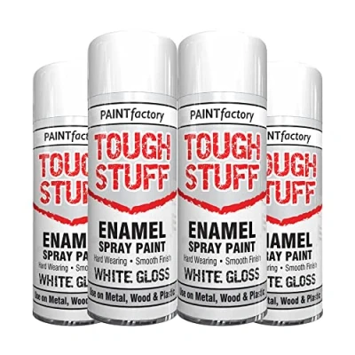 Image of Classic Signature 4 x Enamel White Gloss Spray Paint 400ml Tough Stuff Hard Wearing Smooth Aerosol for Metal Wood and Plastic