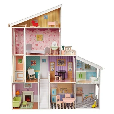 Image of Amazon Basics 4 Story Wooden Dollhouse and Furniture Accessories for 30.48 cm Dolls, 132.1 x 35.6 139.7