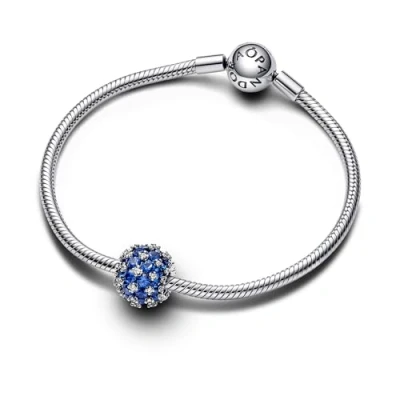 Image of Pandora Moments Sterling silver charm with blue crystal and clear cubic zirconia