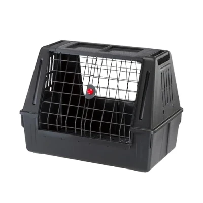 Image of Ferplast Dog Carrier for Car ATLAS 80 SCENIC Crate, Wide ventilation grills, Seat, Hygienic draining mat included, 82 x 51 h 61 cm Grey