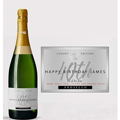 Image of Personalised Silver Champagne Bottle Label Custom Any Wording