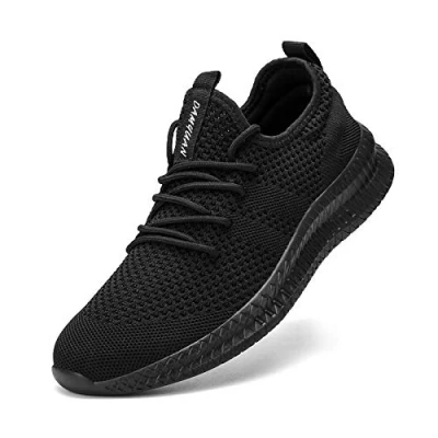 Image of FUJEAK Women Running Shoes Walking Trainers Tennis Gym Work Fitness Sport Casual Daily Safety Outdoor Cycling Jogging Hiking Flat Athletic Lace Up Fashion Sneakers Black Size 4 UK