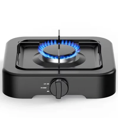 Image of HYQNG Camping Gas Stove Portable 2.2kW Single Burner Cooker LPG Hob, Adjustable Temperature Control, Automatic Ignition System, for Patio Camp BBQ, Only black