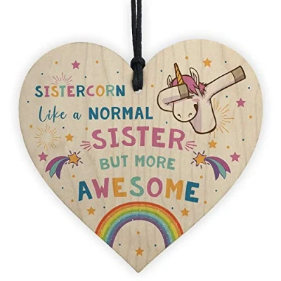 Image of RED OCEAN Sistercorn Wood Heart Unicorn For Sister Birthday Christmas Thank you