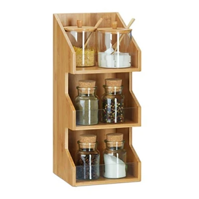 Image of Relaxdays 3 Tier Bamboo Organizer, Office Stationery Filing Cabinet, Spice Rack, HWD 41 x 18 17 cm, Natural