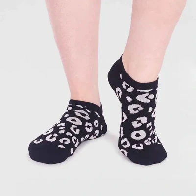 Image of Women&#039;s 1 Pair Thought Reese Bamboo Leopard Trainer Socks Black 4 7
