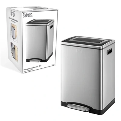 Image of Black + Decker 40L Soft Close Recycling Pedal Bin