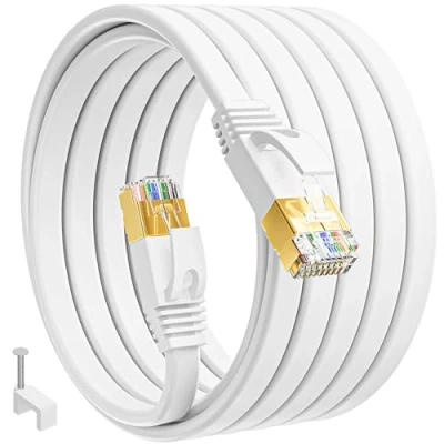 Image of Long Ethernet Cable 20m, Cat 7 High Speed Internet 20 Meters Flat Lan Patch Shielded Wifi 600MHz 10Gbps Slim Network Rj45 65ft for Modem Router