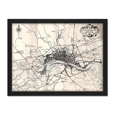 Image of Artery8 Map Crown 1930 London City England 1660 Plan Chart Artwork Framed Wall Art Print 18X24 Inch