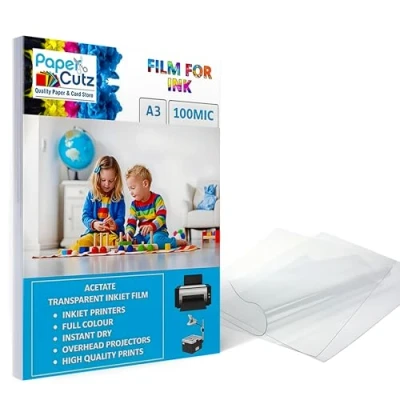 Image of Papercutz A3 Inkjet Acetate Sheets (10 Sheets), 100 Micron A3, Transparent Paper for Printing, Overhead Projector Film, OHP Sheet, Clear Plastic Sheeting Crafting