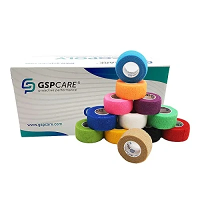 Image of GSPCARE Cohesive Bandage Wrap 2.5cm X 4.5m, 12 Rolls Non Woven Kinesiology Sports Tape Pet Vet Tape, Strong Elastic for Wrist Ankle Strains Sprains Swelling(Multicoloured)