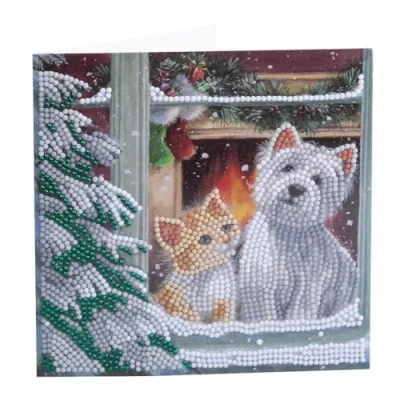 Image of CRYSTAL ART Westie and Kitten Diamond Painting Card Kit 18 x cm