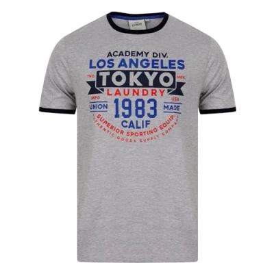 Image of Tokyo Laundry Men&#039;s Vintage Retro Motif Jersey Grindle Crew Neck Ringer T Shirt