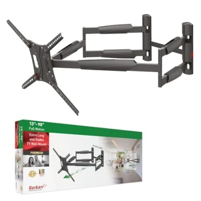 Image of Barkan 104cm Long TV Wall Mount, 13 90 inch Dual Arm Full Motion Articulating 4 Movement Premium Flat/Curved Screen Bracket, Holds up to 60kg, Extra Stable, Fits LED OLED LCD