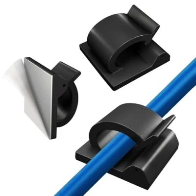 Image of Kcmell Cable Clips, 50 Pieces Black Clips Self Adhesive Tidy Sticky Wire Plastic Organiser for Office, Home, Desktop, Car
