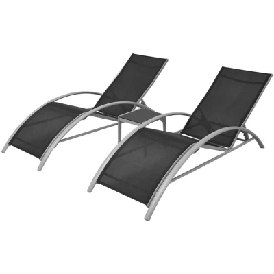 Image of vidaXL Sun Loungers with Table Aluminium Black