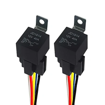 Image of QitinDasen 2 Pieces 5 Pin Car Relay, 12V 40A SPDT Automotive Relay with Harness Socket and 14/16 AWG Pre Wired, for Truck Boat (Black)