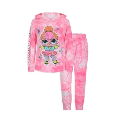 Image of L.O.L. Surprise! Neon Q.T. Girls 2 Piece Pullover Hoodie and Pant Set for Big Kids, Pink, 7