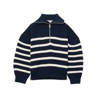 Image of Tommy Hilfiger Curve Stitch 1/2 ZIP Jumper, Women&#039;s, Size: 24, Desert sky/ivory petal