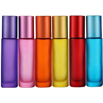 Image of Alledomain 6Pcs, 10ml Essential Oils Roller Bottles, Refillable Empty Colorful Frosted Glass Roll on Bottles with Stainless Steel Ball, Include 1 Dropper &amp; Opener, Perfect for Aromatherapy