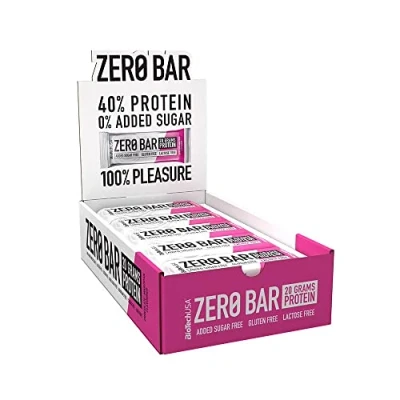 Image of BioTechUSA Zero Bar Protein Snack Low Sugar &amp; Lactose Free Crispy Texture Delicious Flavors Ideal for Diets Workouts, 20 * 50 g, Chocolate Marzipan