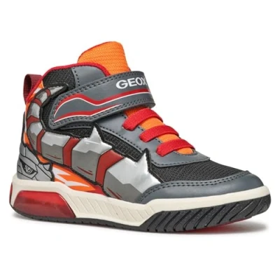 Image of Geox INEK BOY Light UP Hightop trainers for kids, Size: 2.5, Dark grey/orange Textile/synthetics