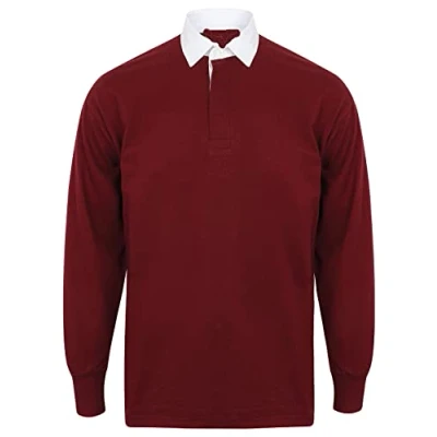 Image of COOZO Mens Long Sleeve Plain Rugby Shirt Deep Burgundy/White 3XL