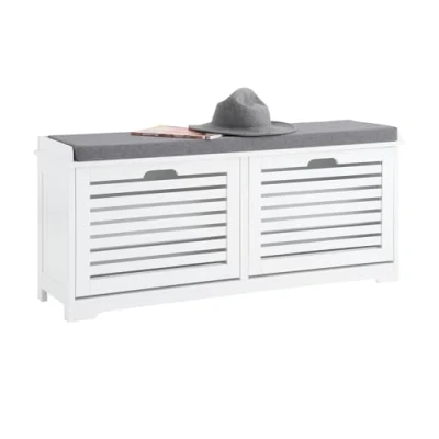 Image of SoBuy Hallway Shoe Bench Rack Cabinet with Seat Cushion and 2 Flip drawers White W110 x D30 H49cm FSR184 W