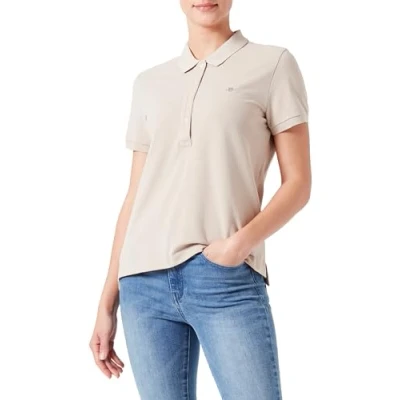 Image of GANT Women&#039;s Slim Sheild Cap Sleeve Pique Polo, Dry Sand, Large
