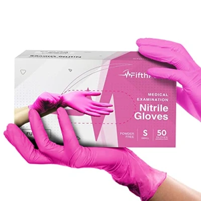 Image of Fuchsia Hot Pink Nitrile Disposable Gloves 50 Count 3 Mil Small Powder and Latex Free Rubber Surgical Medical Examination Food Safe