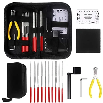 Image of Guitar Care and Maintenance Accessories Tools Set Kit With Needle File String Action Ruler Gauge Winder Cutter Wrench For Ukelele Bass Stringed Instruments (15 pcs)