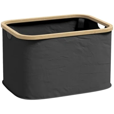 Image of HOMCOM Laundry Basket, 36L Collapsible Hamper with Groove Handles, Washing Basket for Bathroom, Bedroom, Room, Black