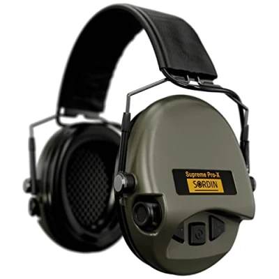 Image of Sordin Pro X Slim hearing protection 74302 X/L S active hunting protector EN 352 foam cushion, leather band &amp; green capsule