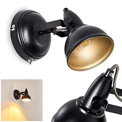 Image of Wall Light Tina, Adjustable lamp Made of Metal in Black/Gold, 1 Flame, x E14 socket, spot Retro/Vintage Design, Without Bulbs