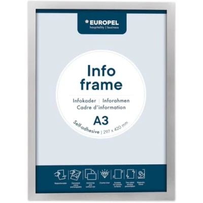 Image of EUROPEL Self adhesive magnetic info frame from PVC, A3 silver, set 2 pcs, removable adhesive, double sided, portrait or landscape, overall dimensions 450x327mm