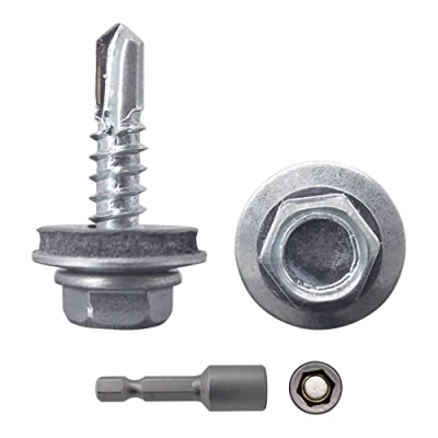 Image of (Pack of 150 pcs) Metal Roofing Screws, 4.8 x 19 mm Self Drilling Screws With EPDM Washers, Hex Washer Head, Sheet Screw (150, No Paint)