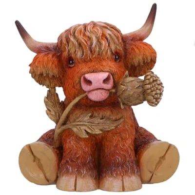 Image of Nemesis Now Highland Thistle Cow Figurine, Resin, Brown, Cast in the Finest Expertly Hand Painted