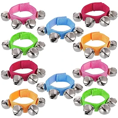Image of 10Pcs Wrist Bells 5 Colors Multicolor Band Jingle Musical Rhythm Bracelet Foot Ankle Rattles Instrument for Kids Adult Class Party