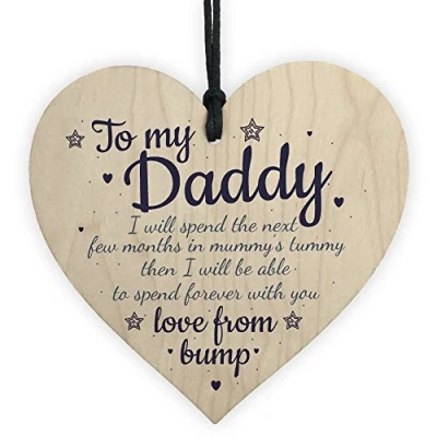Image of RED OCEAN Handmade Wooden Heart From Bump Gifts Dad To Be Father Baby Son Daughter Card