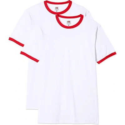 Image of Fruit of the Loom Men&#039;s Ringer Premium T Shirt Pack 2, White/Red, Medium